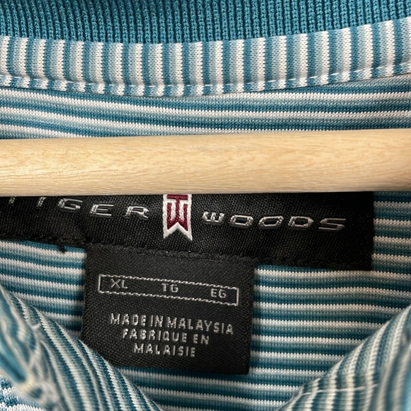 Tiger Woods Mens XL Striped Short Sleeve Button Pullover Golf Polo Stripe Shirt - Picture 10 of 10